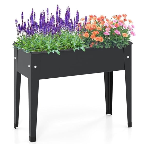 Raised Garden Bed, Metal Elevated Planter Box w/Legs, Drainage Holes for Growing Vegetables Fruits Flowers, Indoor Outdoor Standing Plant Container for Backyard Patio (24”x11”x18”)