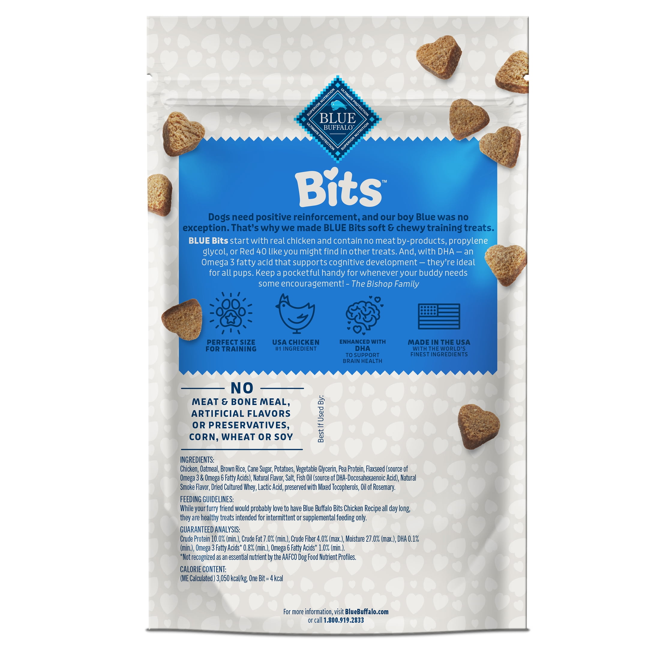 (4 pack) Blue Buffalo Bits Soft Dog Treats for Training, Enhanced with DHA, 11-oz. Bag