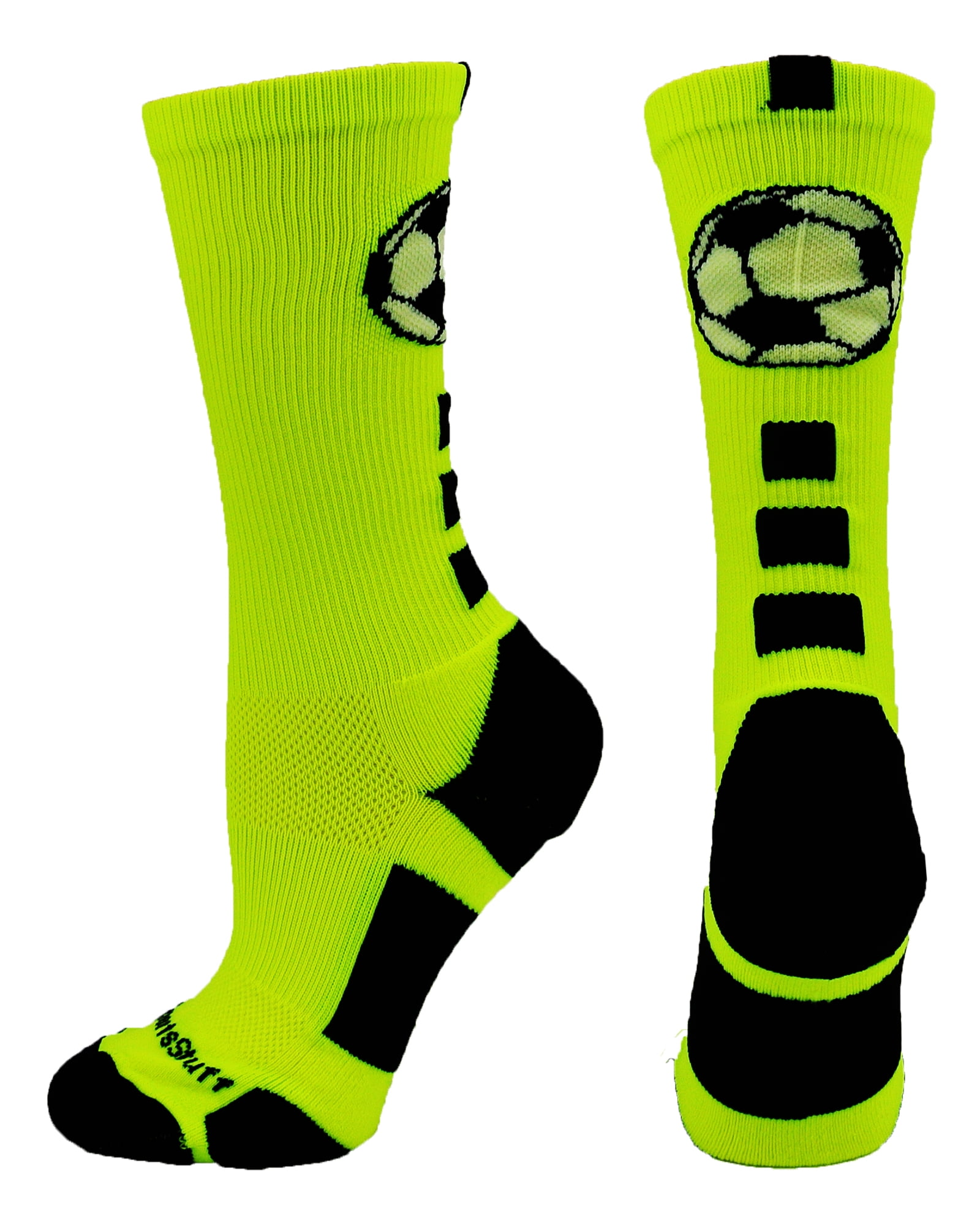 Soccer Ball Crew Socks (Neon Yellow/Black, Large) Neon Yellow/Black