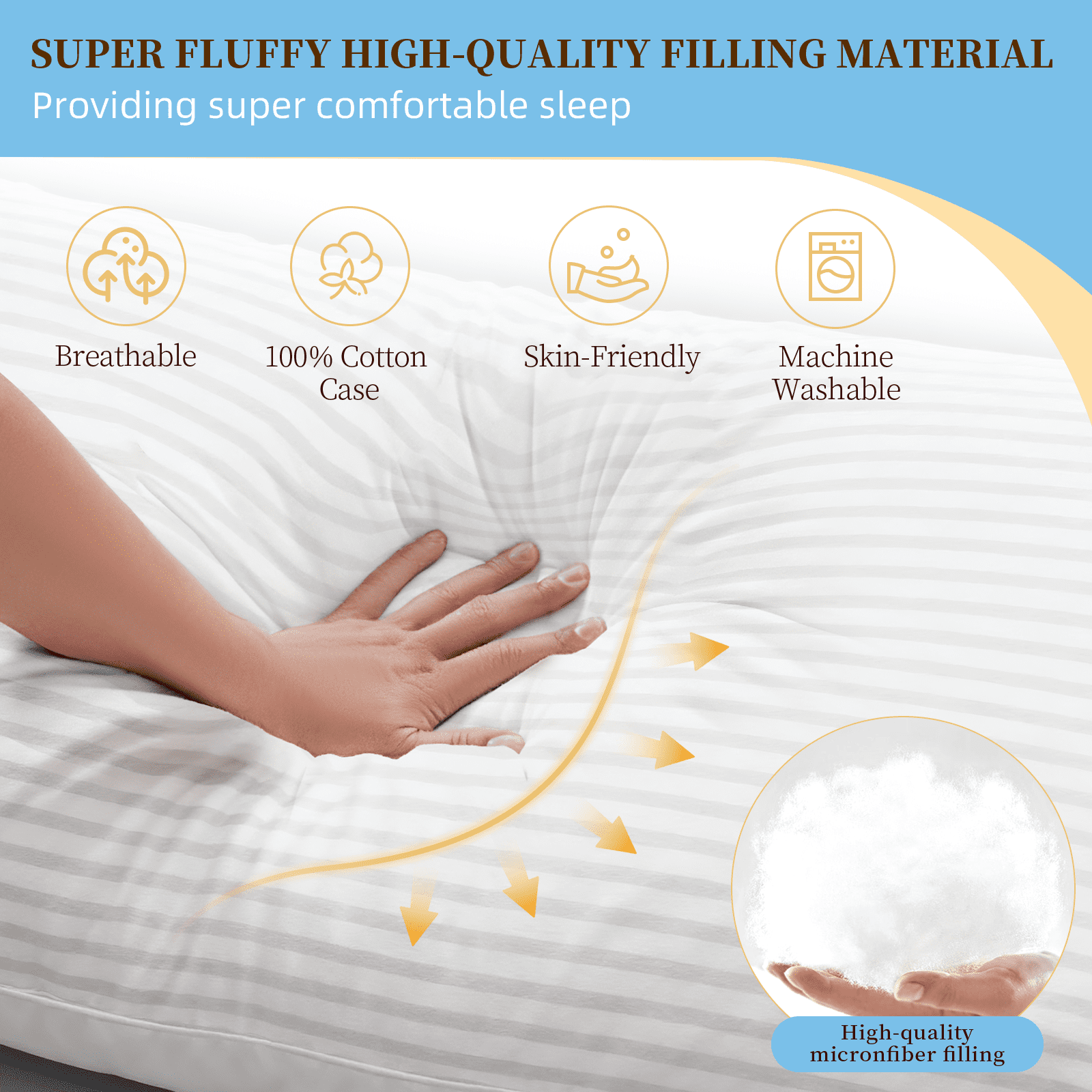 COOKEY Long Pillow 20"x54" Full Body Pillows for Adults, Soft Satin Stripe Cover, Supports Spine Alignment for Side Sleepers, Body Pillow for Pregnancy & Sciatica Relief