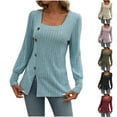thumbnail image 2 of Ribbed Knit Sweaters for Women Side Slit Square Neck Button Long Sleeve Tunic Blouses Fall Trendy Solid Color Loose Casual Tops, 2 of 7