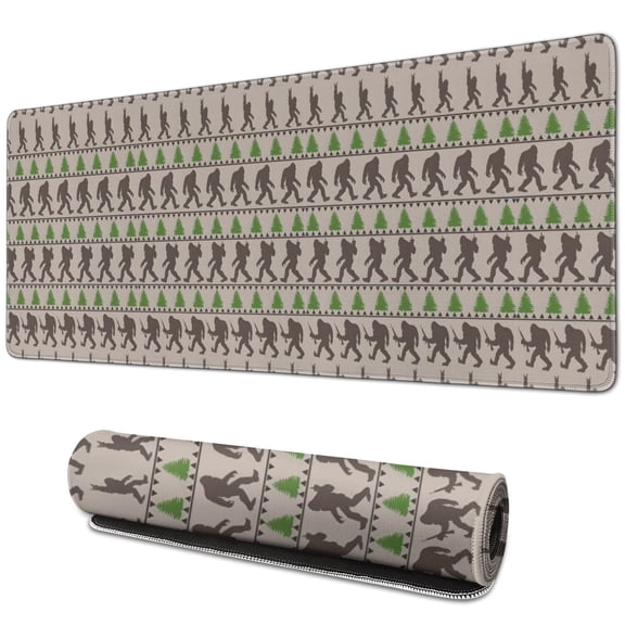 Long Mouse Pads for Desk,Brown Bigfoot and Pine Tree Pattern Desk Mats on Top Of Desks, Desk Mouse Pad Extra Large with 3mm Non-Slip Base and Stitched Edge for Gaming,Office,Work,Home 31.5"x11.8"
