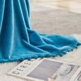 thumbnail image 6 of BEAUTEX Fleece Throw Blanket with Pompom Fringe, Aqua Flannel Blankets and Throws for Couch(50" x 60"), 6 of 7