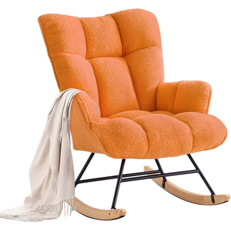 Upholstered Glider Rocking Chair with High Backrest and Padded Seat for Living Room, Bedroom, or Office