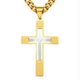 thumbnail image 2 of EOEMY Men Cross Pendant Necklace Stainless Steel Crucifix Curb Chain Gold Black Silver-Silver Gold-38Inch Or 96Cm, 2 of 5