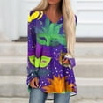 thumbnail image 2 of Mardi Gras Shirts for Women Sparkly Glitter V Neck T Shirts Mask Print Long Sleeve Holiday Tops Blue 3XL, 2 of 5
