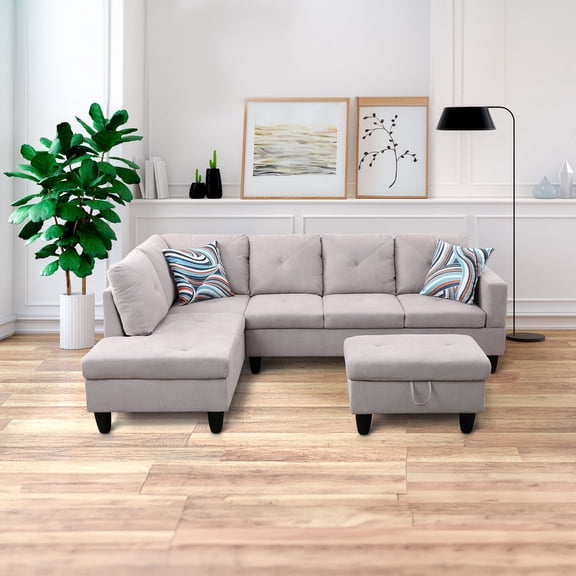 Monica 3 Piece Left Facing Sectional Sofa Set With Ottoman