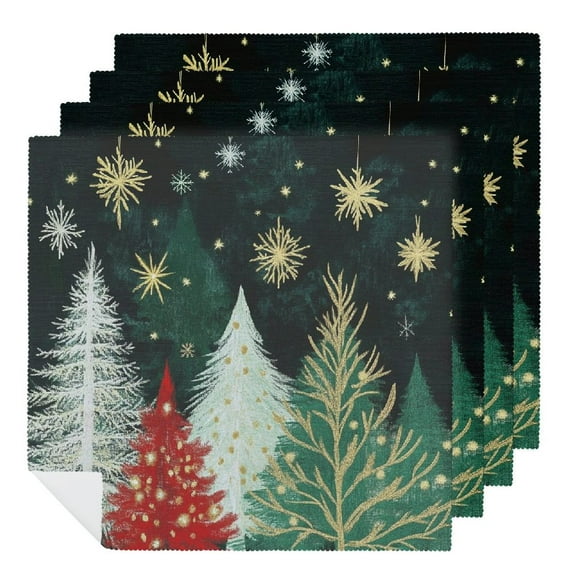 Qinduosi Christmas Cloth Napkins, Green Christmas Pine Tree Stars Red Party Dinner Decoration Washable Napkins 2 PCS