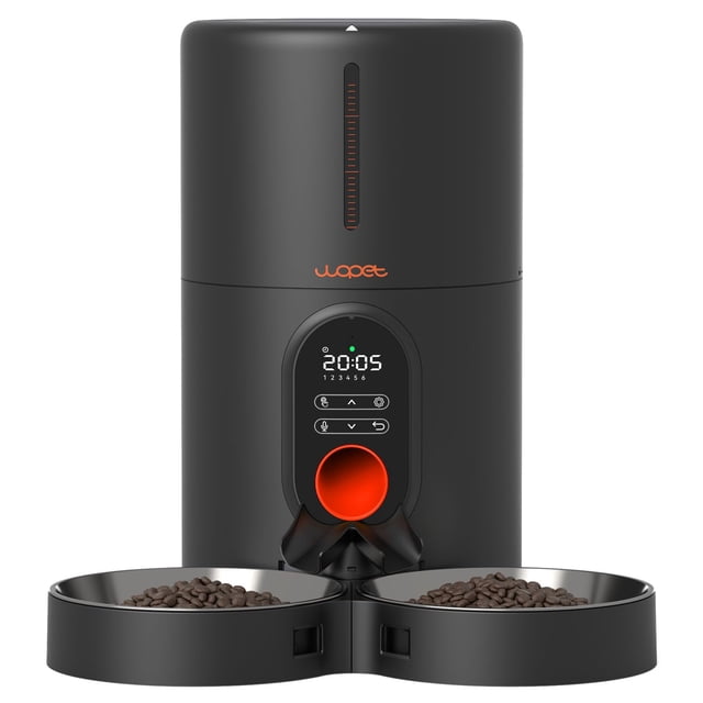 Comedero automático para gatos WOPET 2024 para 2 gatos con cuenco de acero inoxidable
