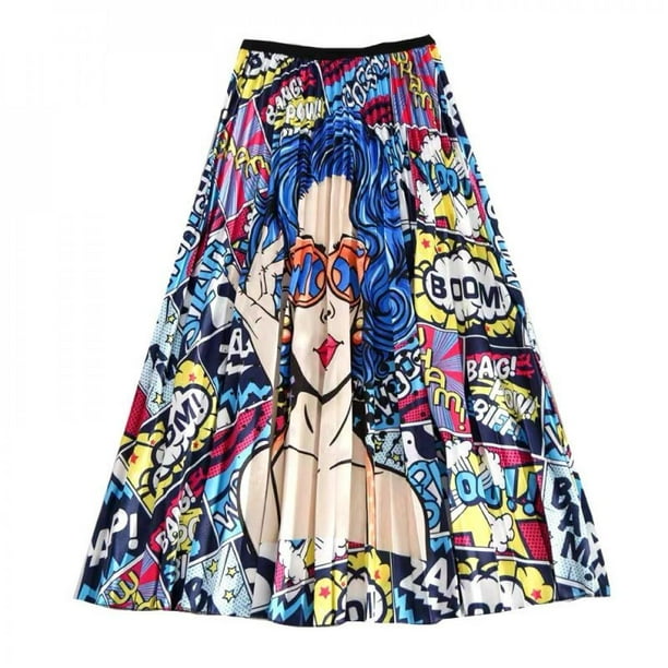 The Hillman Group Left Wind Fashion Cartoon Print Pleated Skirt For Women Chic Wild High Waist Elastic Skirt Street Wear Style 2 Walmart Com Walmart Com