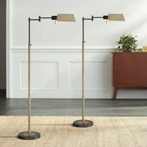 Regency Hill Jenson Farmhouse Rustic 54" Tall Standing Floor Lamps Set of 2 Lights Swing Arm Pharmacy Metal Bronze Faux Wood