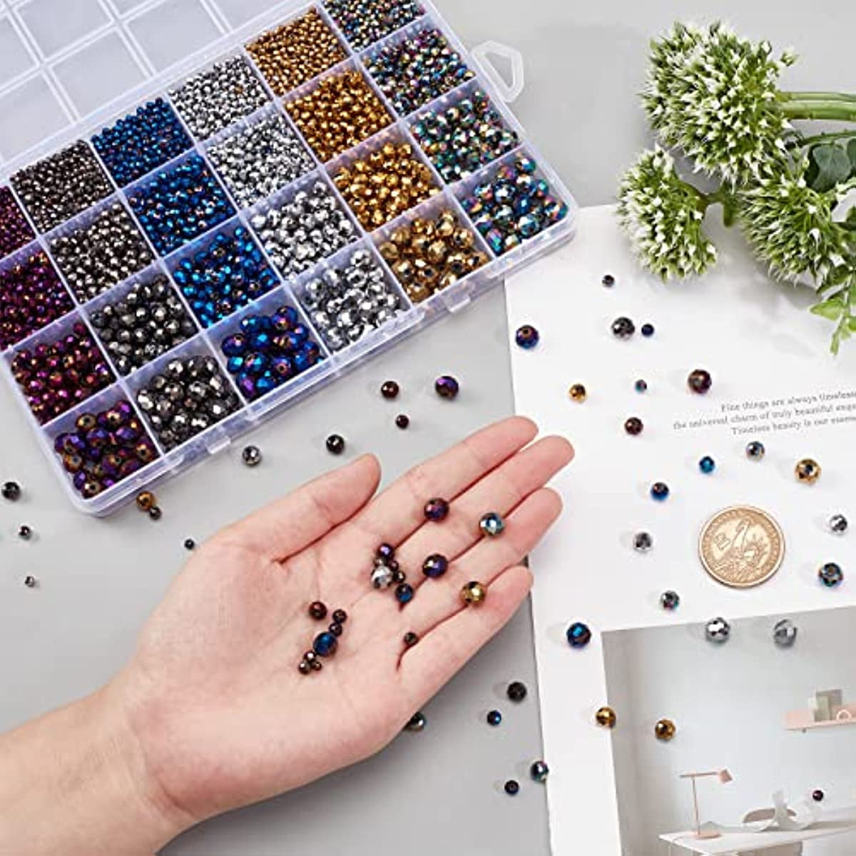 4350Pcs Electroplate Rondelle Glass Beads 6 Colors Faceted Transparent Spacer Loose Beads 4 Sizes Metallic Opaque Loose Spacer Beads