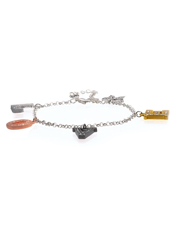 Delight Jewelry Silvertone Extra Large Softball and Glove Multi-Colored Crystal Love Charm Bracelet