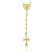 Brilliance Women's 14K Gold Plated Sterling Silver Diamond Cut Heart Rosary Necklace, 26 Inches
