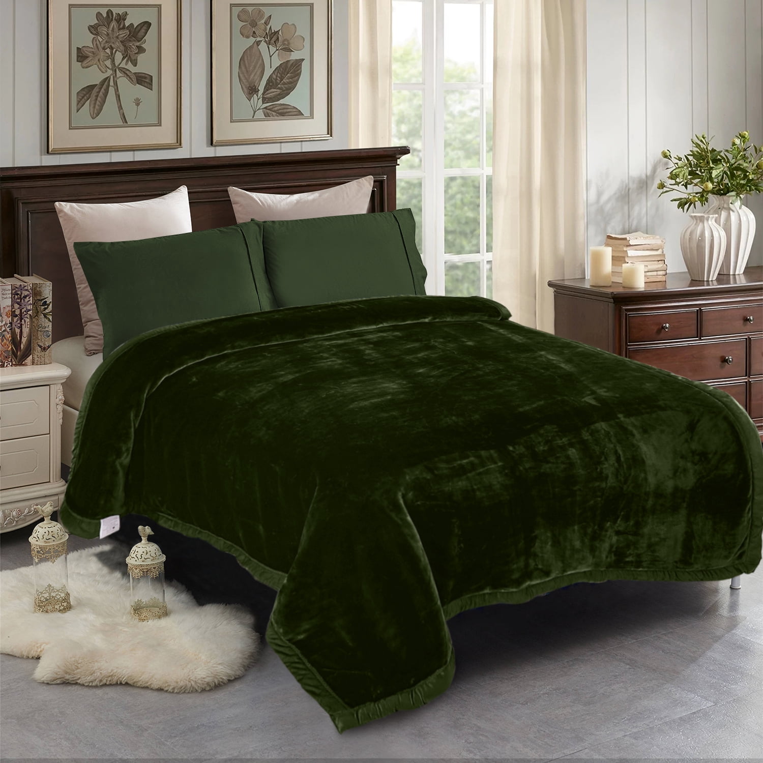 NC Queen Fleece Bed Blanket,2 Ply Heavy Thick Mink Warm Blanket for Winter 79"x91",7.5lbs