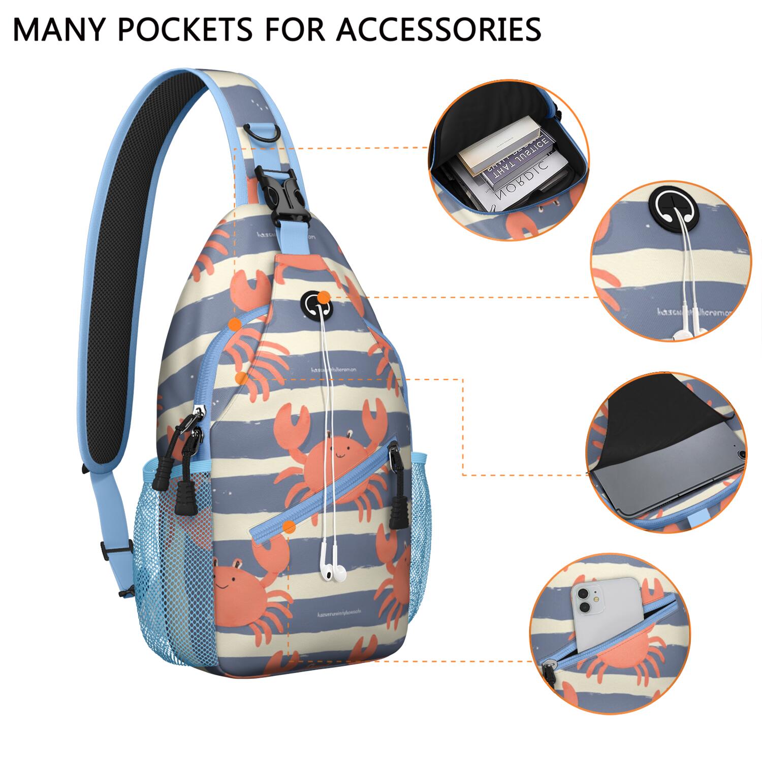 Travel Sling Bag Trendy Sling Backpack Marine Adorable Crab () Gym Sports Travel Hiking Daypack Backpack Purse for Women Men