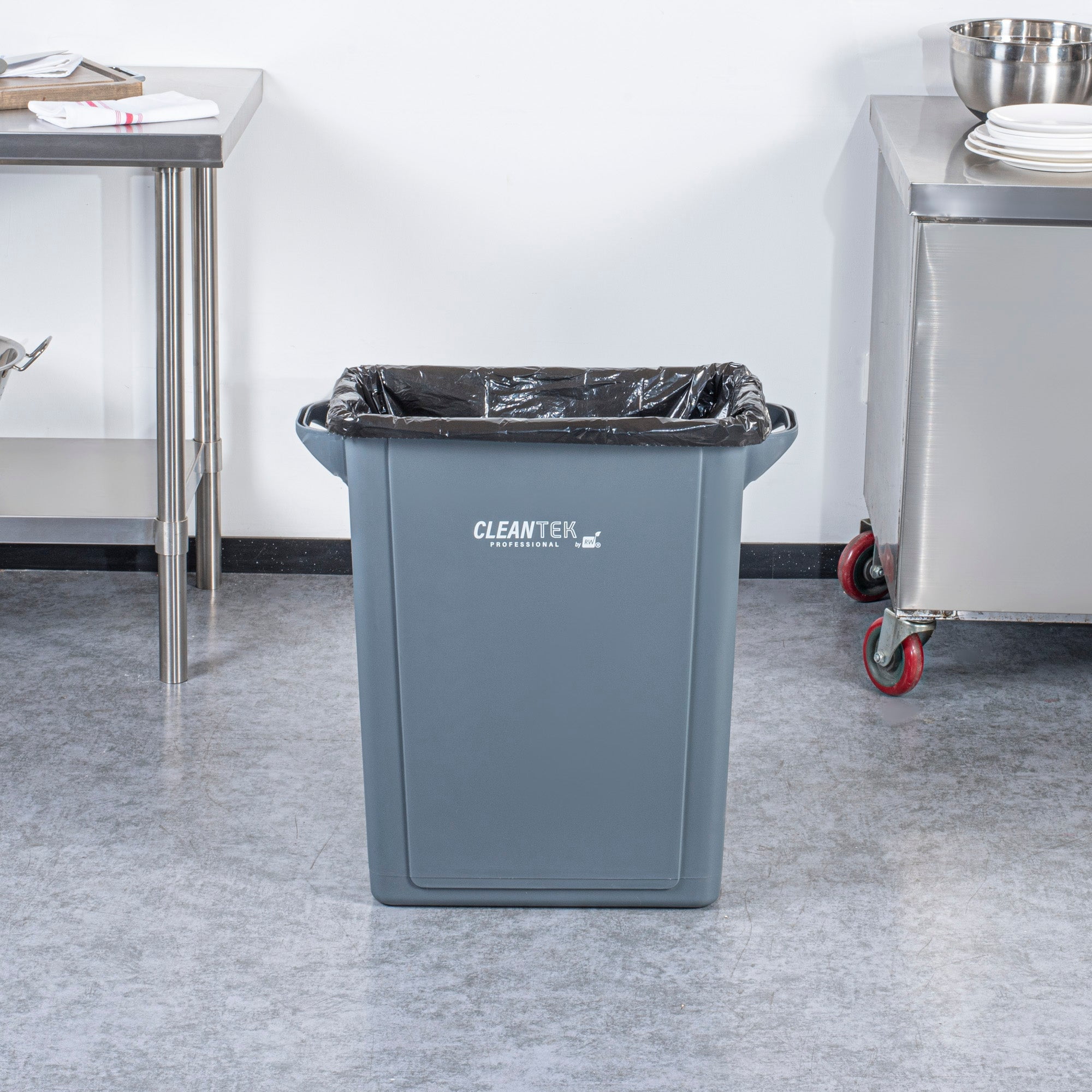 Clean Tek Professional 15 gal Rectangle Gray Plastic Slim Trash Can - with Handles - 24" x 10 3/4" x 24 3/4" - 1 count box