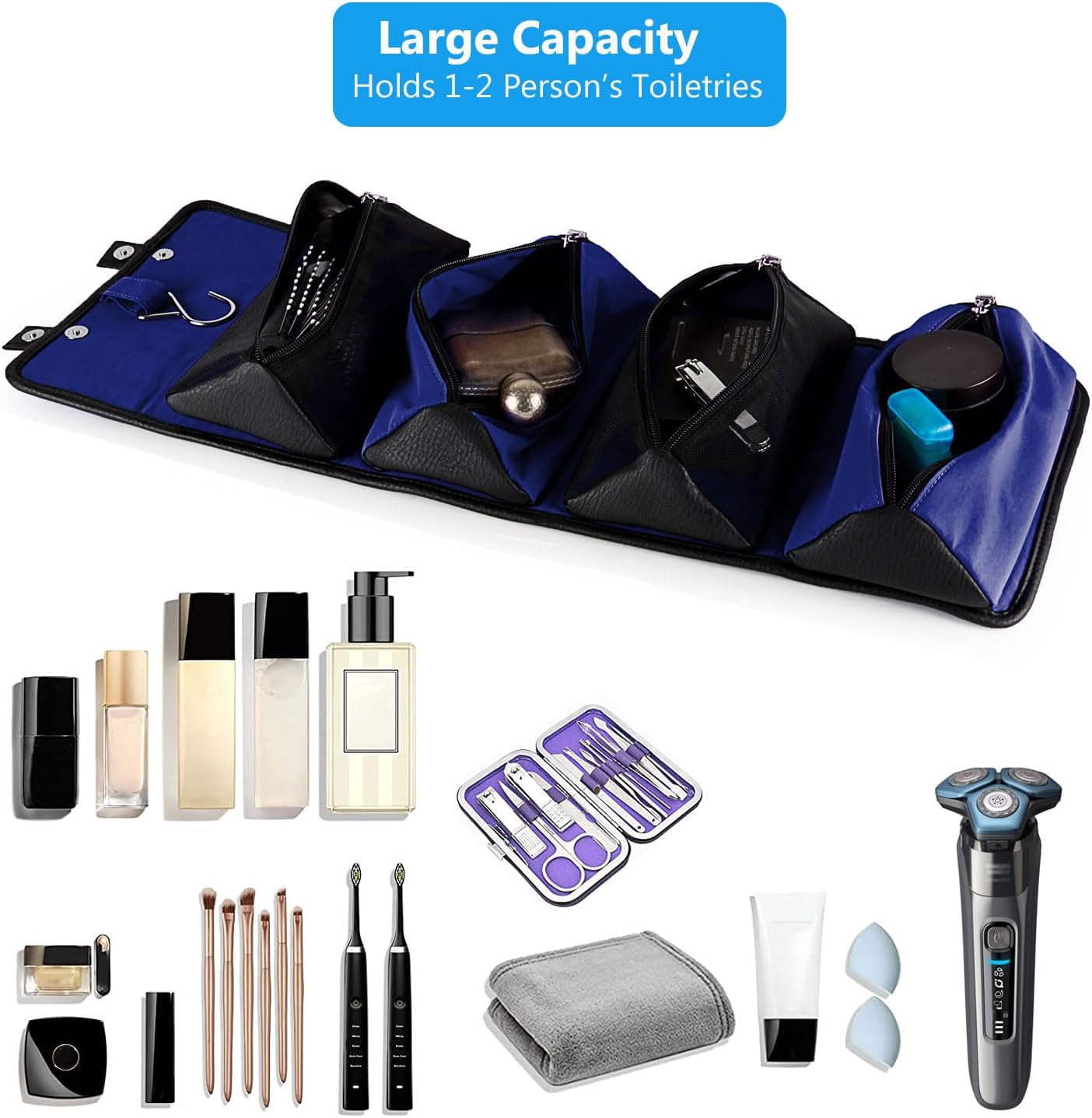 Compact Hanging Travel Toiletry Bag – Fold-Flat Organizer with Multiple Pockets, Water-Repellent Case for Travel & Everyday Use