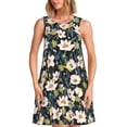 thumbnail image 1 of Vsdgher Robes d'Été Imprimé Fleurs pour Femmes Robe de Plage Décontractée Col en U Sans Manches Robe d'Été Ample avec Poche, 1 of 7