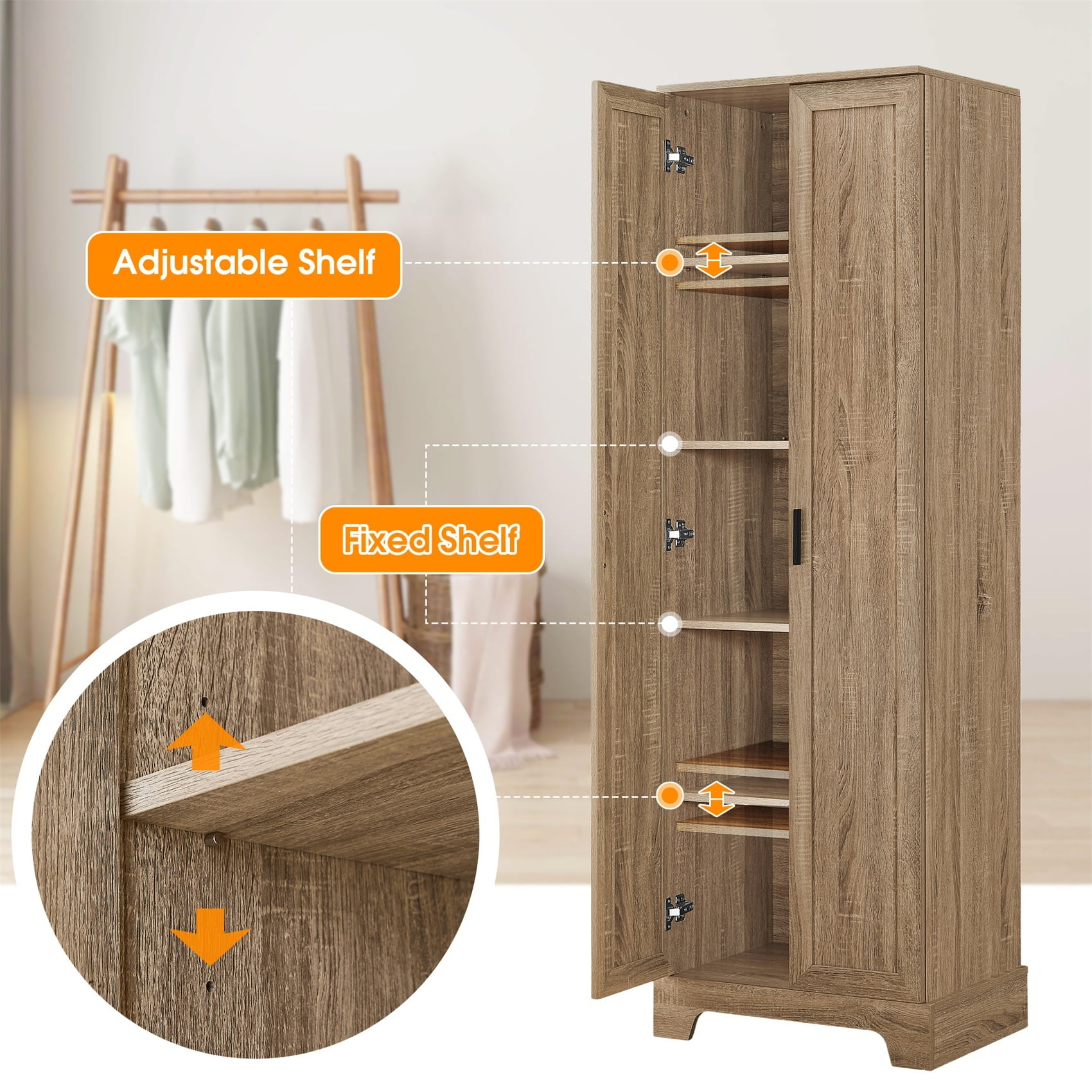 Alvantor 70" Storage Cabinet with Adjustable Shelf, Freestanding Wooden Bathroom Cabinet for Bathroom Living Room Brown