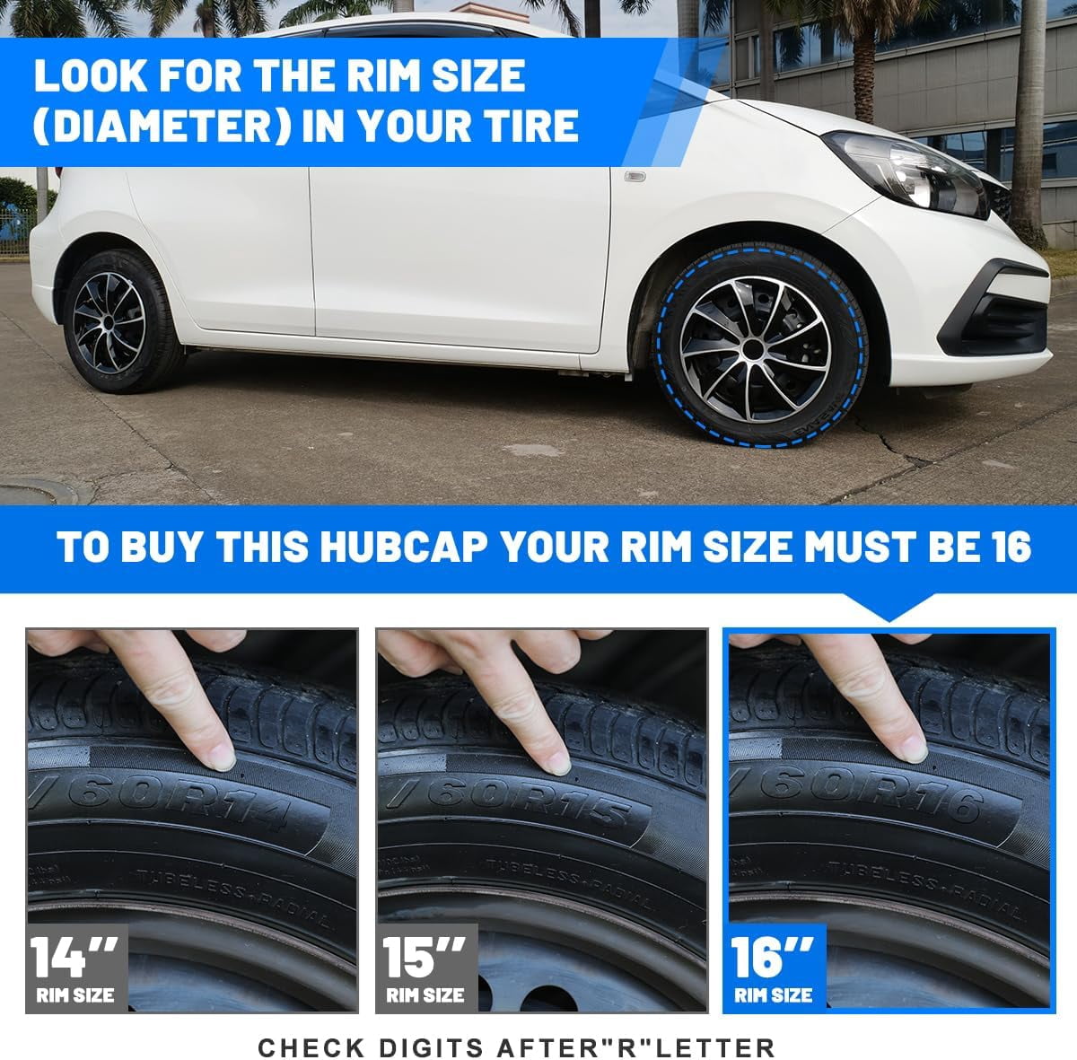 Universal 16 inch Hub Caps Wheel Covers for Cars Set of 4 Fits Most Cars Hubcaps for Truck SUV Accessories (Silver Lacquer & Black Lacquer)