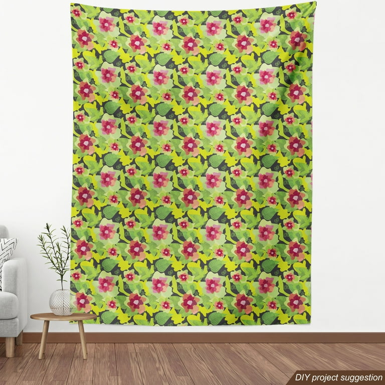 Lime Green Floral Fabric, Wallpaper and Home Decor