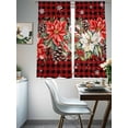 thumbnail image 4 of Christmas Red Check Sheer Curtains 63 Inch Length 2 Panels Set for Living Room/Bedroom, Poinsettia Xmas Flower Snowflake Berry Curtain Sheers Drapes Rod Pocket Curtains Window Treatment 52''x63''x2, 4 of 7