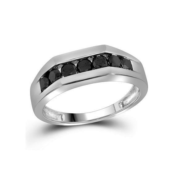10kt White Gold Mens Round Black Color Enhanced Diamond Wedding Band Ring 1 Cttw