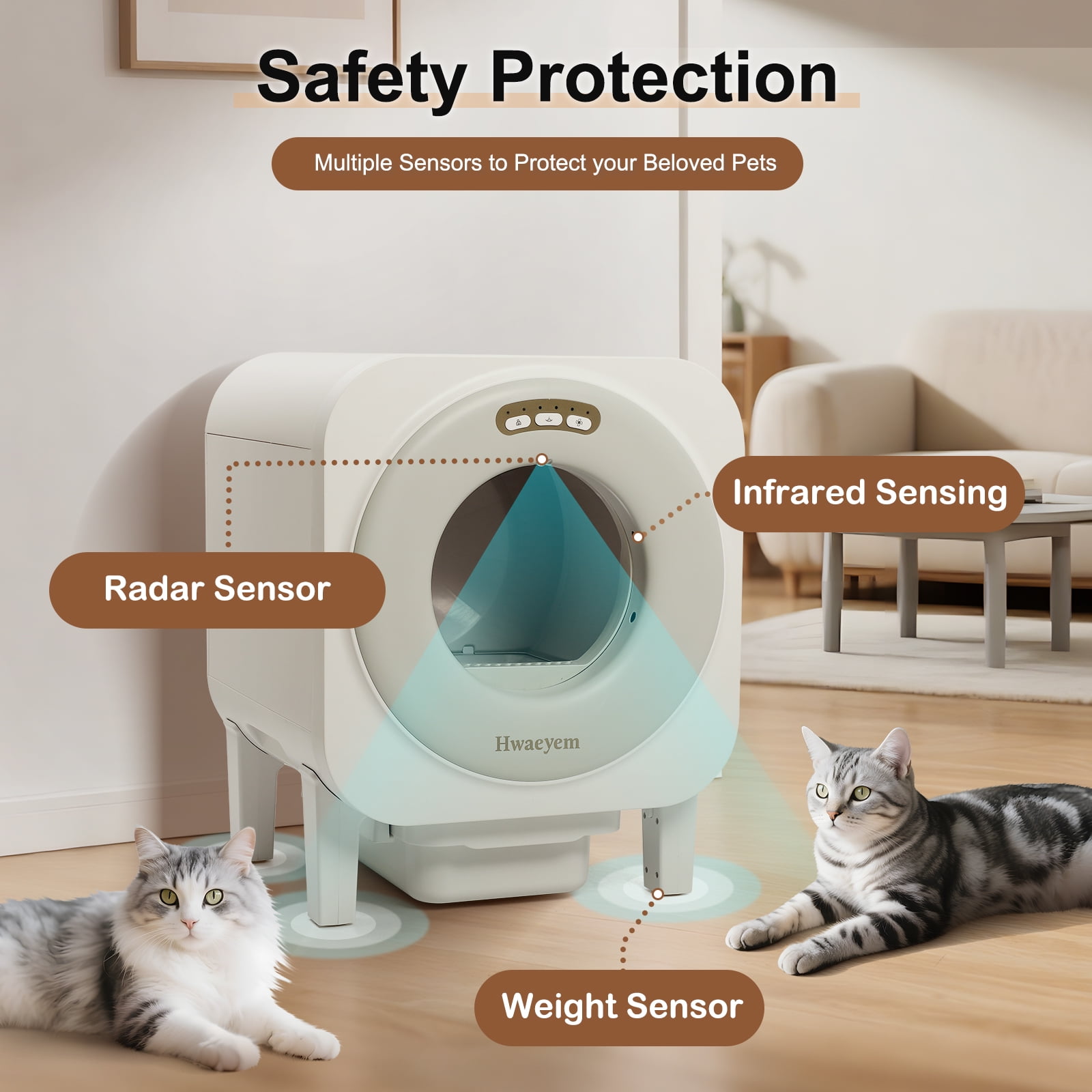 Self Cleaning Litter Box, 68L Large Capacity Automatic Cat Litter Box Self Cleaning for Multiple Cats, Automatic Litterbox with App Control Safety Protection Odor Removal