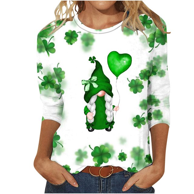 lcziwo T-Shirts de la Saint-Patrick pour Femmes Imprimé Vert Top Graphique Trèfle Irlandais Manches 3/4 Tops Printemps 2024 Blouses Col Rond Tunique Chanceuse T-Shirt Grande Taille,S-5TG XXXXL