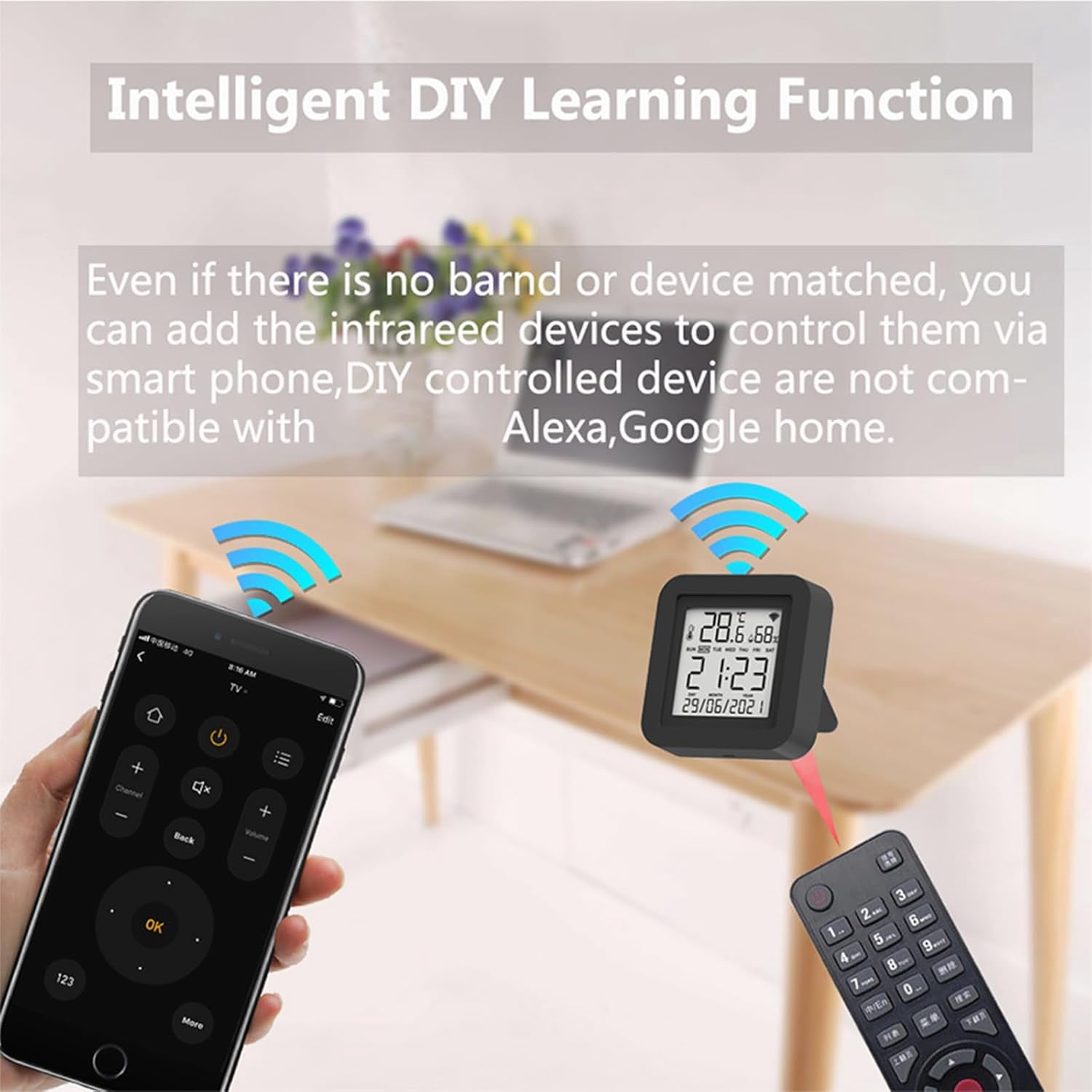ABCISI Smart WiFi Temperature Humidity Monitor, Wireless Temperature Humidity Sensor with APP Notification Alerts & IR Intelligent Remote Control (Black)
