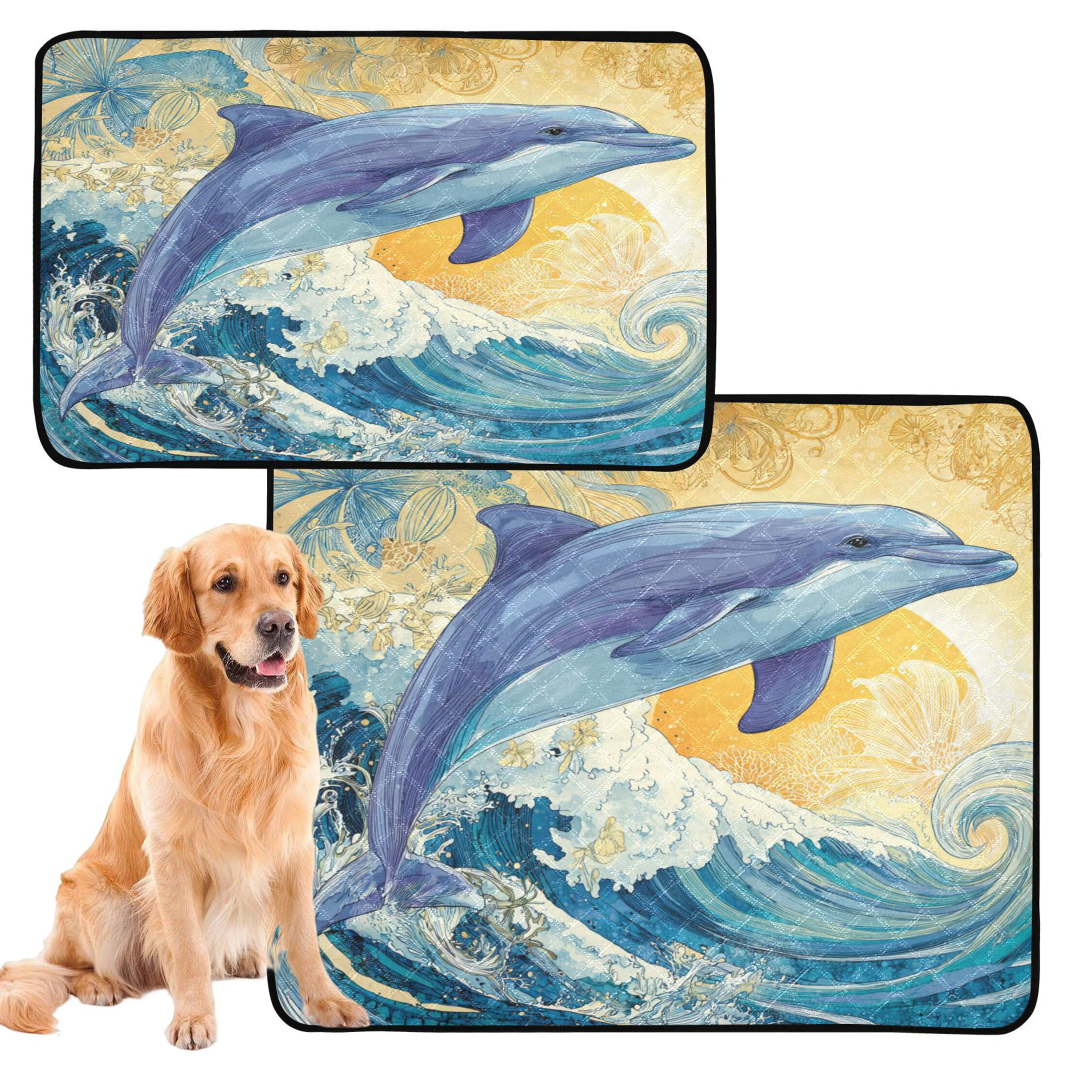 Qxltty Blue Dolphin Cat litter Pads Pet Set of 3 Diaper Mats Center Anti-leakage Layer Absorbent Soft and Comfortable