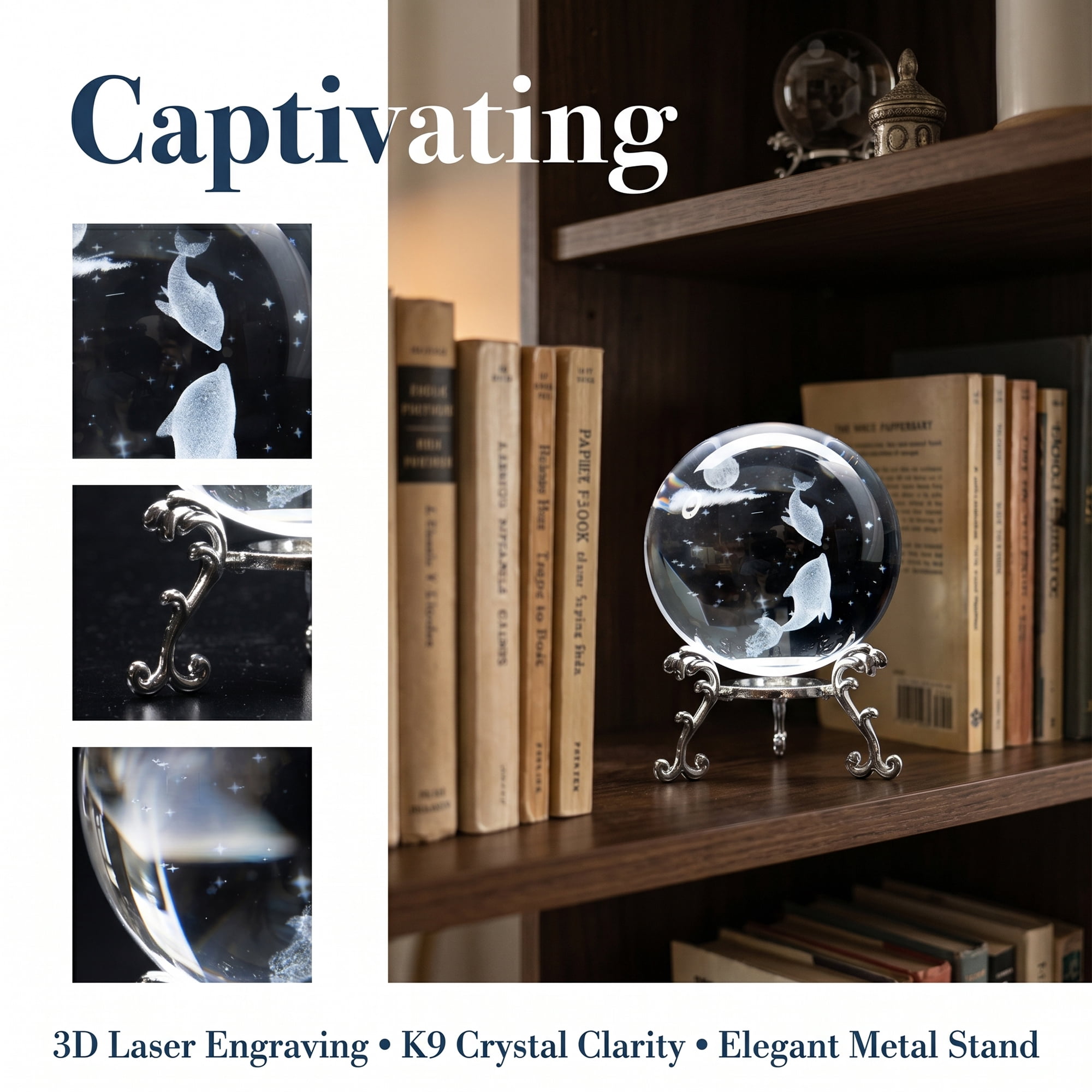Unique Bargains Crystal Ball Figurine 3D Glass Paperweight with Base Clear Style M