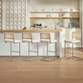 thumbnail image 2 of Zesthouse Rattan Bar Stools Set of 4, 25.6″ Linen Counter Height Chairs with Cane Back & Chrome Legs, Mid Century Cantilevered Design Barstools for Kitchen Island, Beige, 2 of 9