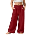thumbnail image 2 of Hurxie Girls Wide Straight Leg Loose Sweatpants Elastic Waist Casual Jogger Pants with Pockets Wine,7 Years, 2 of 7