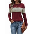 thumbnail image 3 of Women'S Sweaters Trendy Color Block Tops Long Sleeve Shirts Fall Outfits Early Fall Fashion Winter Clothing Wine Red L, 3 of 9