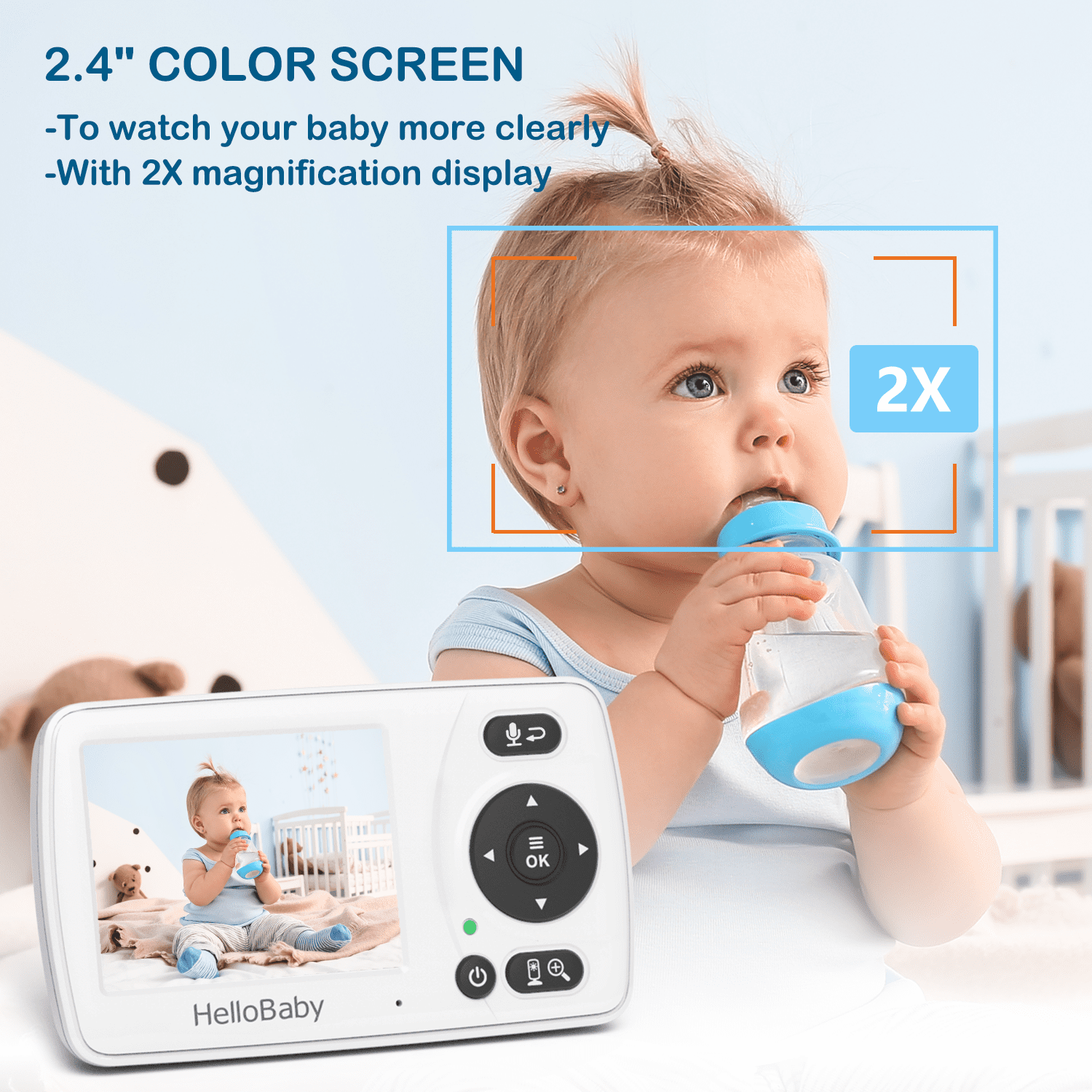 HelloBaby Baby Monitor-HB2530 with Camera and Audio, 1000ft Long Range Video Baby Monitor - No WiFi, IR Night Vision, Lullaby, VOX Mode 2.4" LCD, Security Camera