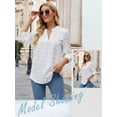 thumbnail image 6 of ZXSXSY Women Notch V Neck Swiss Dots 3/4 Sleeve Solid Color Scoop Hem Blouse, 6 of 7