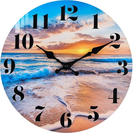 Wall Clock Battery Operated Beach Coastal Theme Indoor Outdoor Waterproof Decor for Bathroom Bedroom Patio Pool Home (8 Inch,Blue)