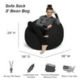 thumbnail image 2 of Sofa Sack Bean Bag Chair, Memory Foam Lounger with Microsuede Cover, Kids, Adults, 3 ft, Black, 2 of 9