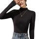 thumbnail image 5 of Camiseta de cuello alto de manga larga para mujer, básica, elástica, ajustada, ligera, cómoda, color negro JAMW Sencillez, 5 of 5