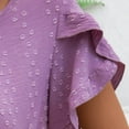 thumbnail image 4 of Olyvenn Womens Tops Dressy Casual Swiss Dot Crew Neck Ruffle Tunic Blouse for Women Cute Petal Short Sleeve Swiss Dot Shirt Office Purple M, 4 of 9