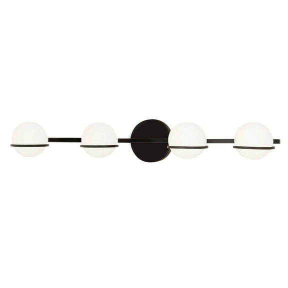 Justice Design FSN-4164-OPAL-MBLK Fusion Centric - 4 Light Bath Bar Matte Black  Polished Chrome Finish