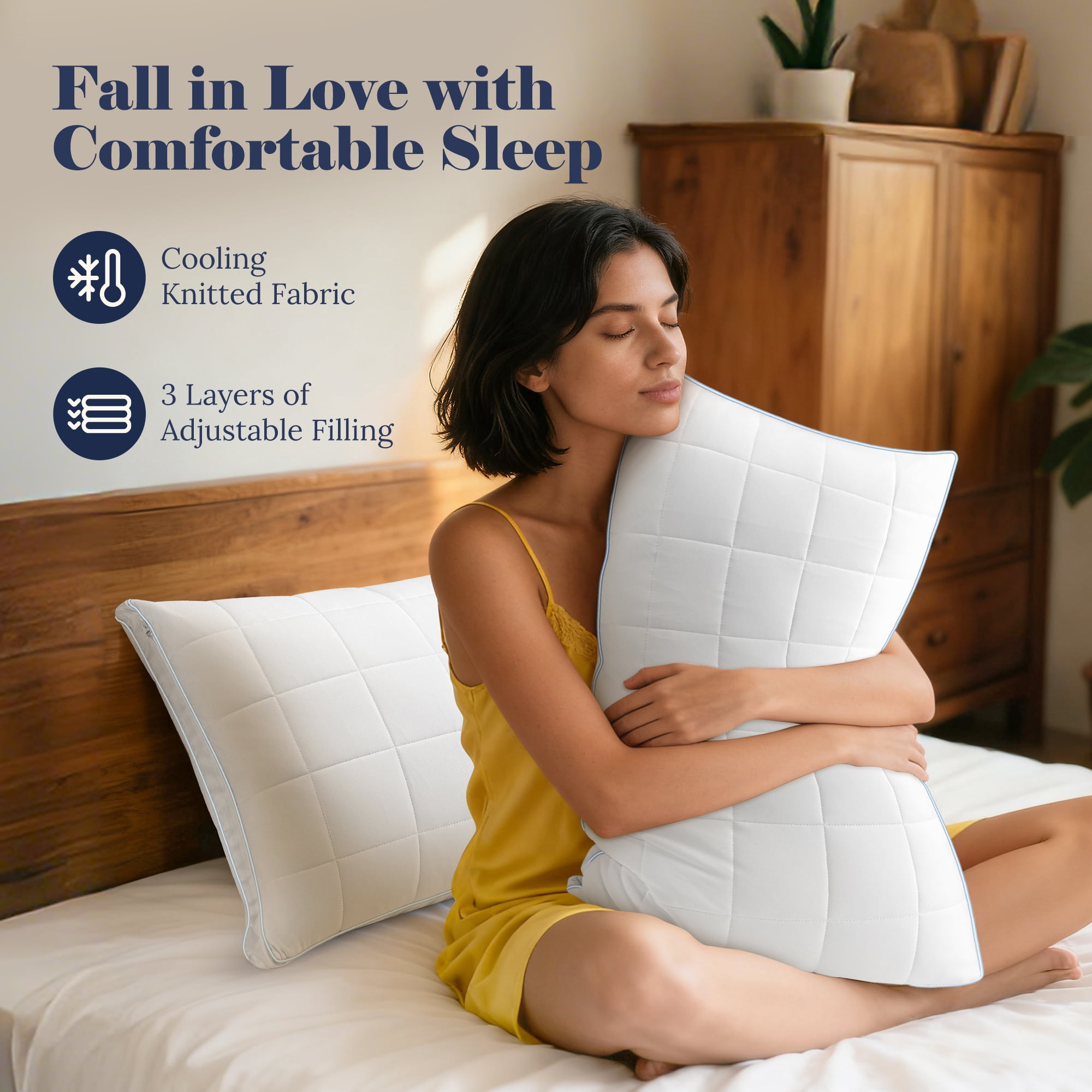 Cooling Adjustable Pillow, Luxury Queen Size Bed Pillows Hotel Collection - Soft Firm Pillows for bed