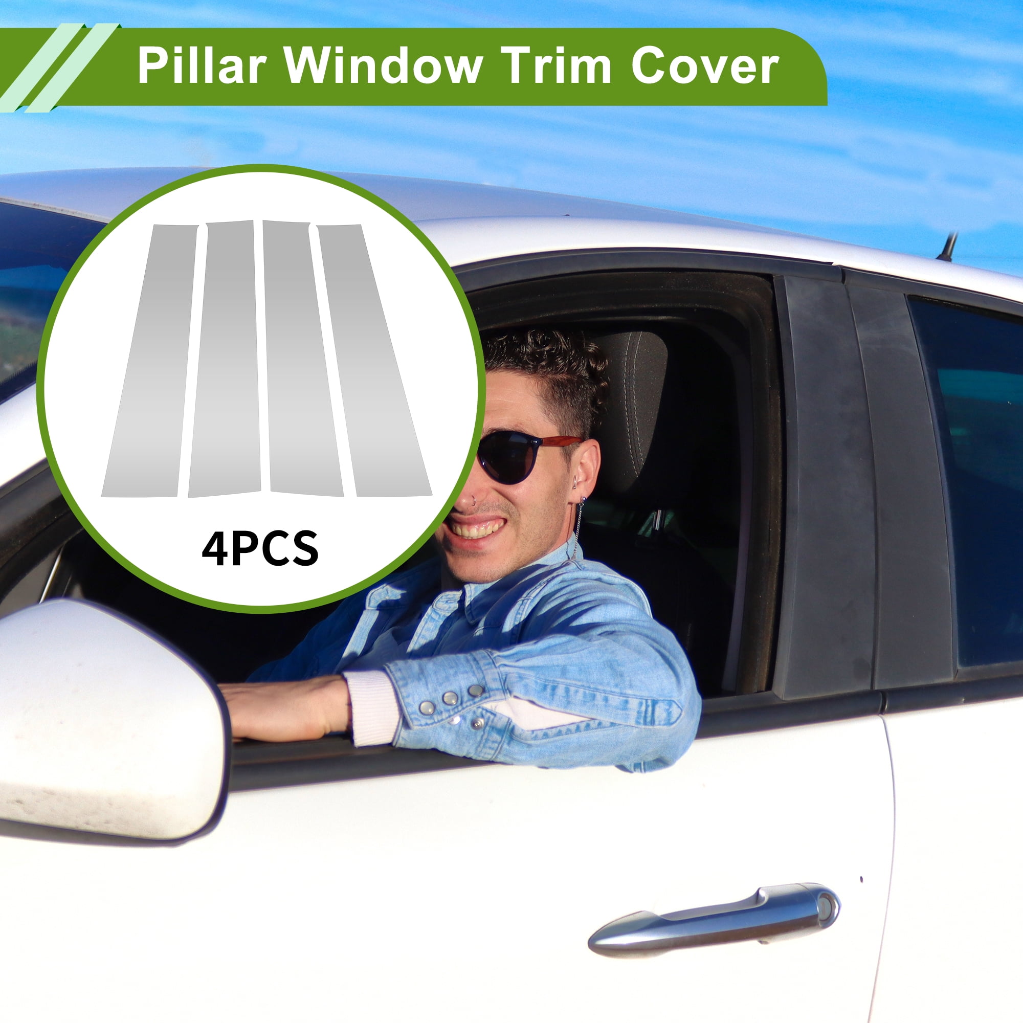 Unique Bargains 4Pcs Anti Scratch Sticker Window Trim For Dodge 2009-2018 Silver Tone