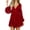 Burgundy, variant on Women's Lace V-Neck Long Sleeve Mini Dress with Buttoned Tied Details Lined for Comfort 95% Polyester 5% Spandex