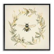 Stupell Industries Soft Bee Wreath Animals & Insects Painting Gray Framed Art Print Wall Art, 17 x 17