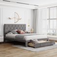 thumbnail image 2 of paproos Queen Upholstered Storage Bed, Gray Velvet Upholstered Platform Bed with Tufted Button Headboard and a Big Drawer, No Box Spring Needed, Modern Furniture Queen Size Bed Frame, Holds 500lbs, 2 of 12