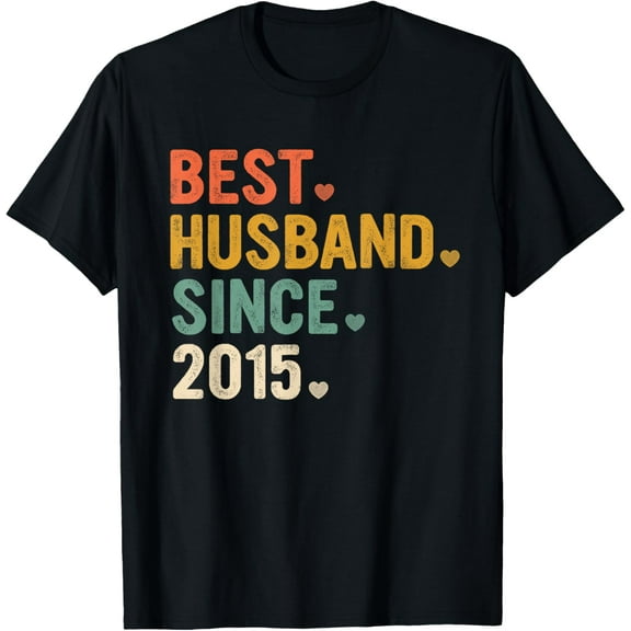 10 Years Anniversary for Him Best Husband Since 2015 T-ShirtMen's and women's gift, black and white T-shirt, size: Extra large S-4XL
