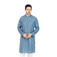 thumbnail image 2 of TRILOKI Mens Blue Embroidered Sequined Kurta Pajama Set Rayon Ethnic Indian Traditional Wear, 2 of 5